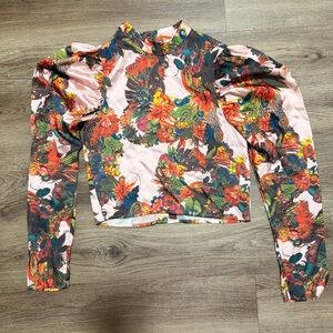 Pink Floral Mock-neck Long Sleeve Blouse 2